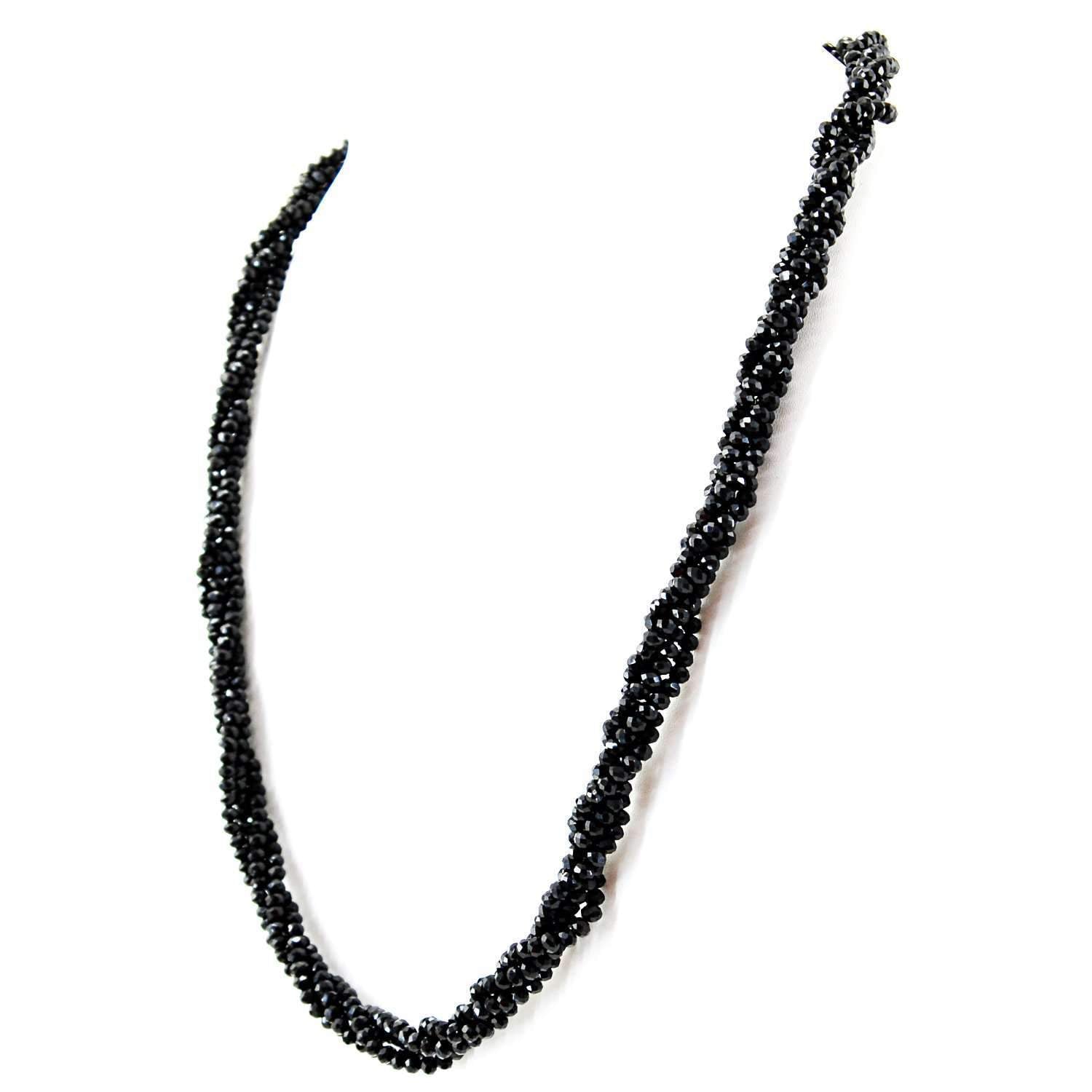 gemsmore:Single Strand Black Spinel Necklace Natural Faceted Round Beads