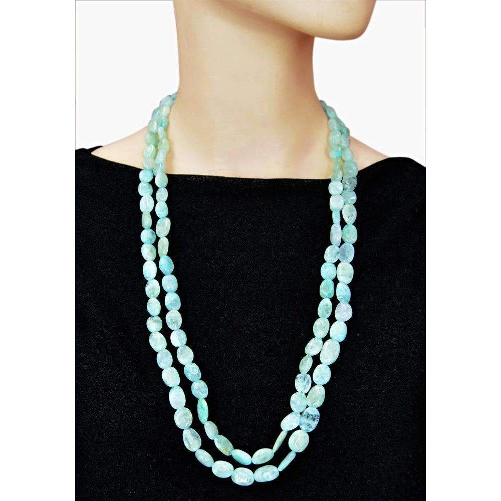 gemsmore:Single Strand Blue Aquamarine Necklace Natural Oval Shape Beads
