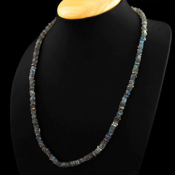 gemsmore:Single Strand Blue Flash Labradorite Necklace Natural 20 Inches Long Untreated Beads