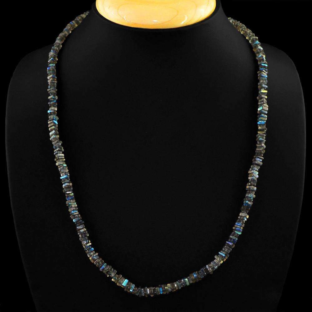 gemsmore:Single Strand Blue Flash Labradorite Necklace Natural 20 Inches Long Untreated Beads