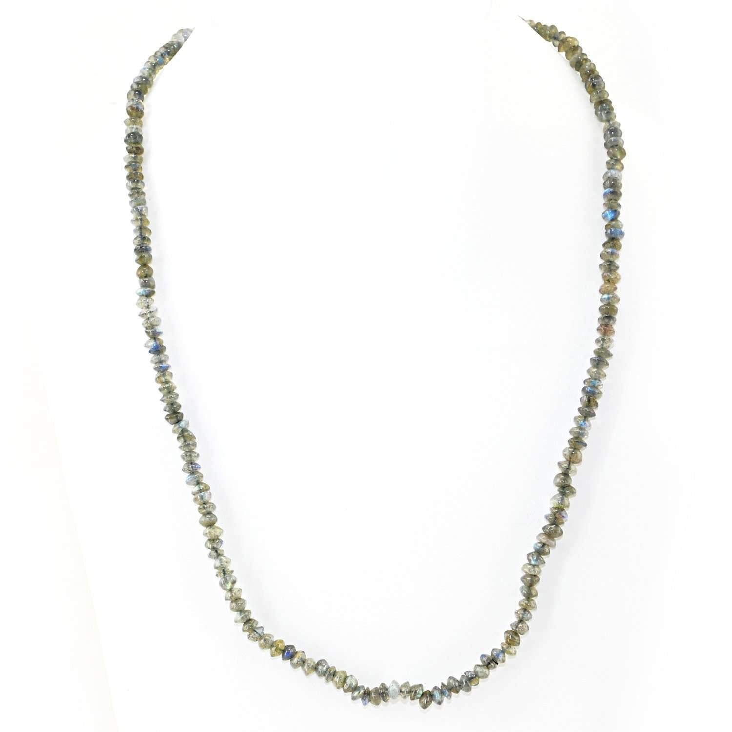 gemsmore:Single Strand Blue Flash Labradorite Necklace Natural Faceted Round Beads