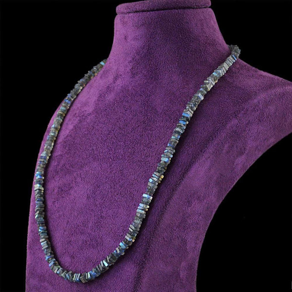 gemsmore:Single Strand Blue Flash Labradorite Necklace Untreated Beads