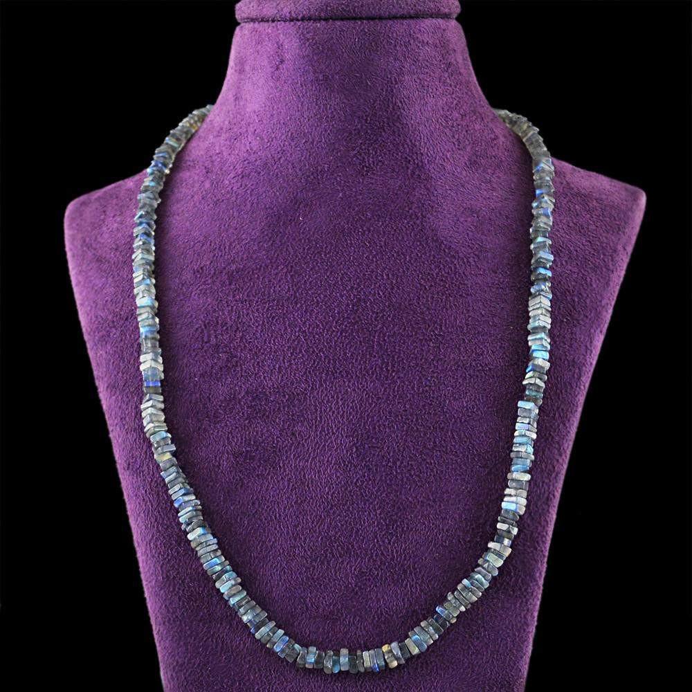 gemsmore:Single Strand Blue Flash Labradorite Necklace Untreated Beads