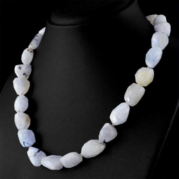 gemsmore:Single Strand Blue Flash Moonstone Necklace Natural Faceted Untreated Beads