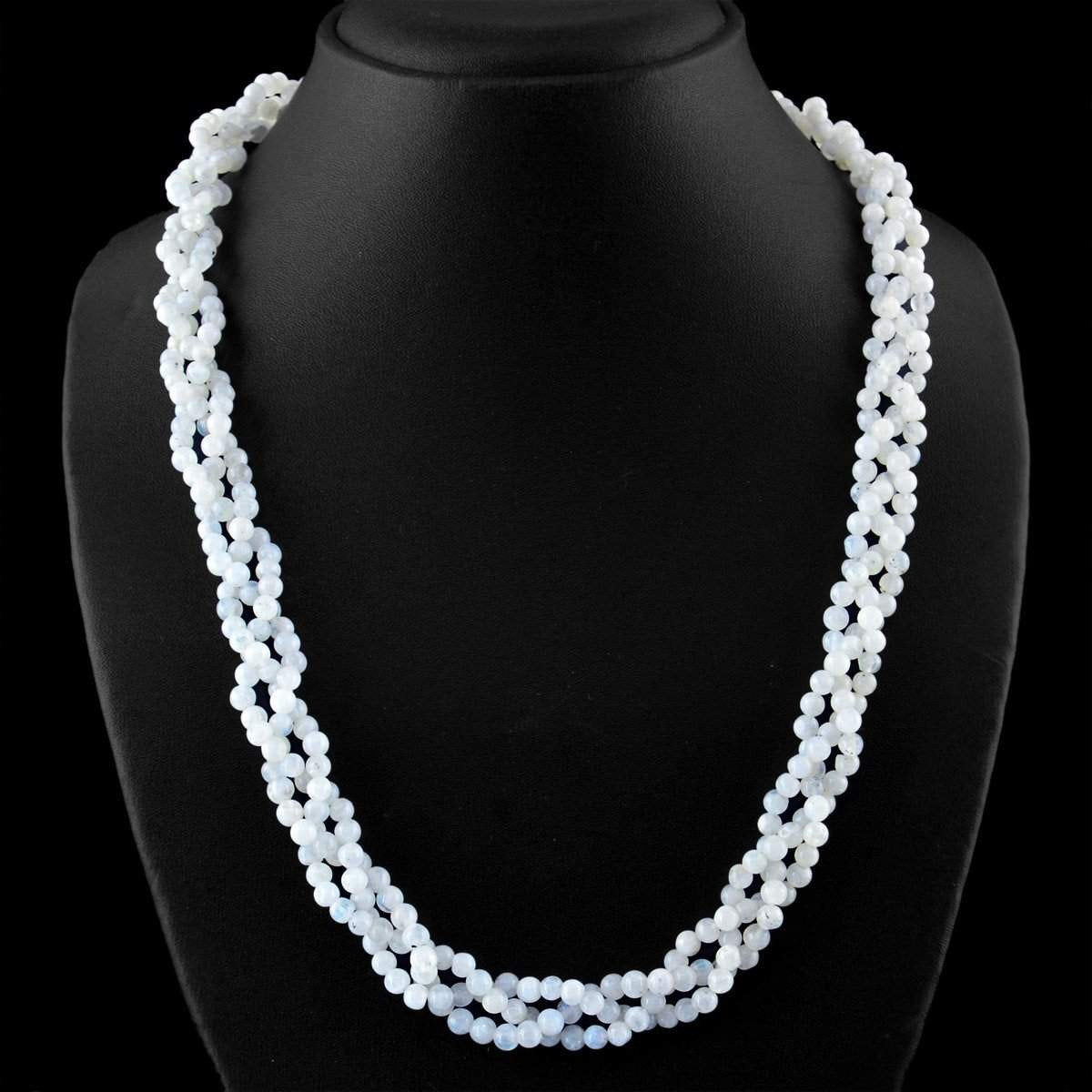 gemsmore:Single Strand Blue Flash Moonstone Necklace Natural Round Shape Beads