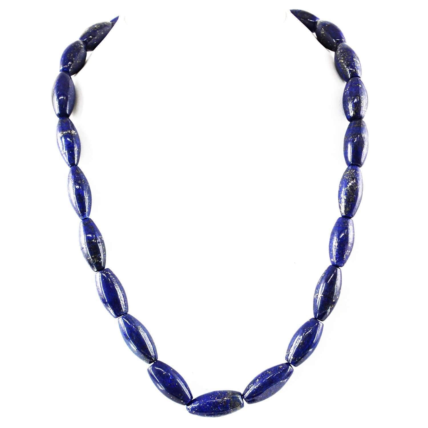 gemsmore:Single Strand Blue Lapis Lazuli Necklace Natural Beads - 20 Inches Long