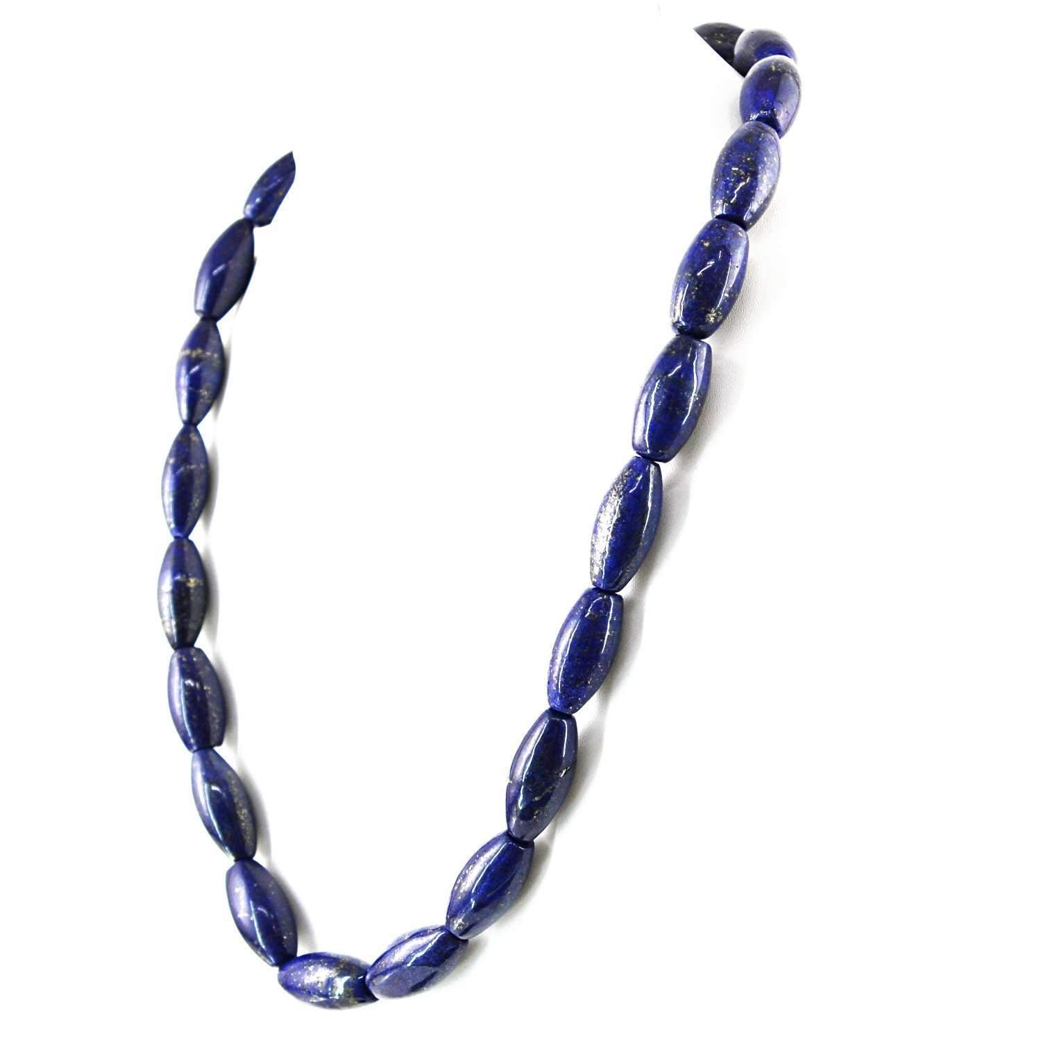 gemsmore:Single Strand Blue Lapis Lazuli Necklace Natural Beads - 20 Inches Long