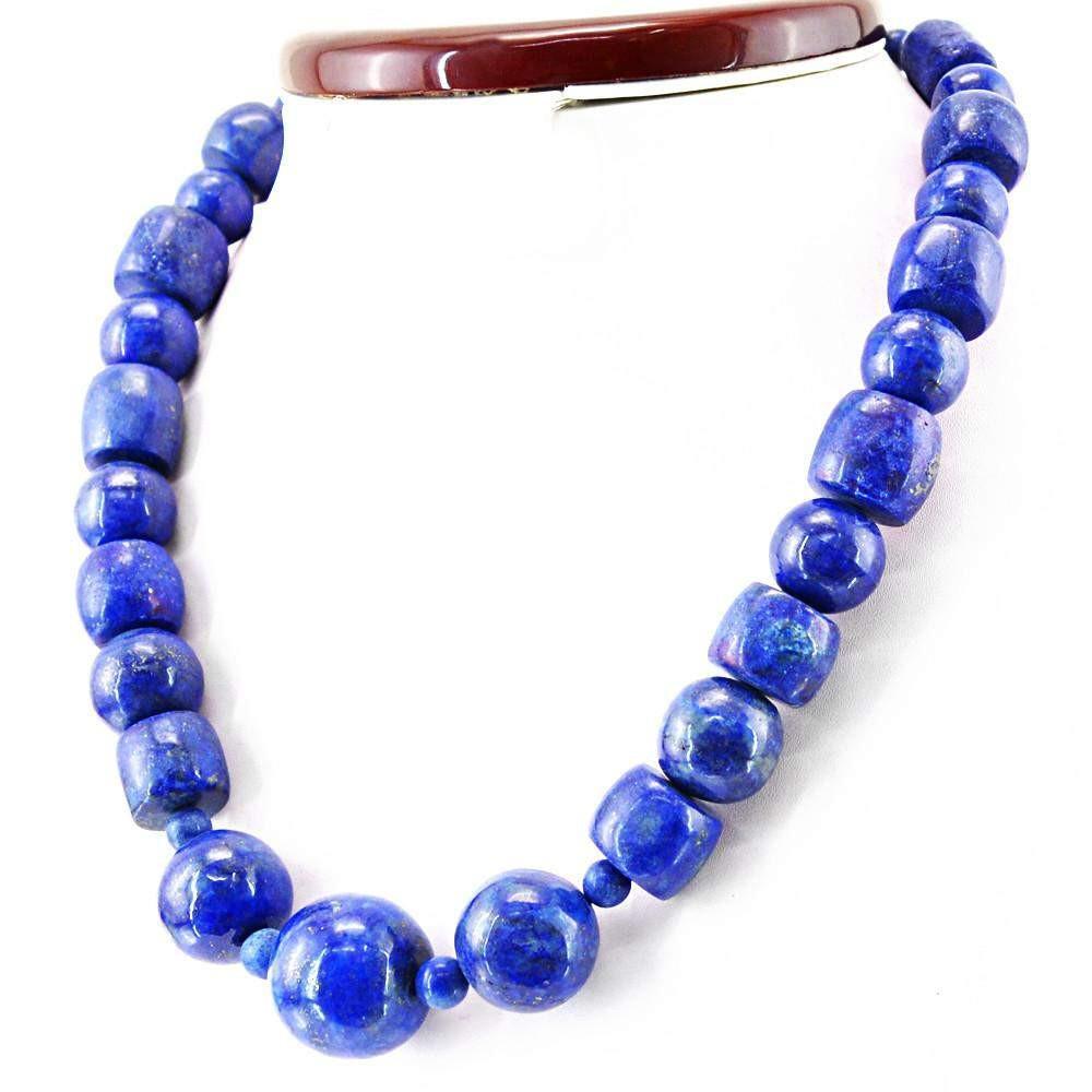 gemsmore:Single Strand Blue Lapis Lazuli Necklace Natural Untreated Beads