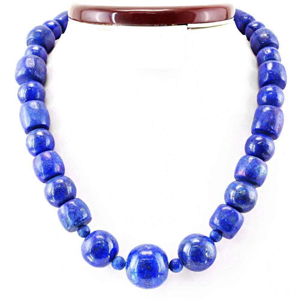 gemsmore:Single Strand Blue Lapis Lazuli Necklace Natural Untreated Beads