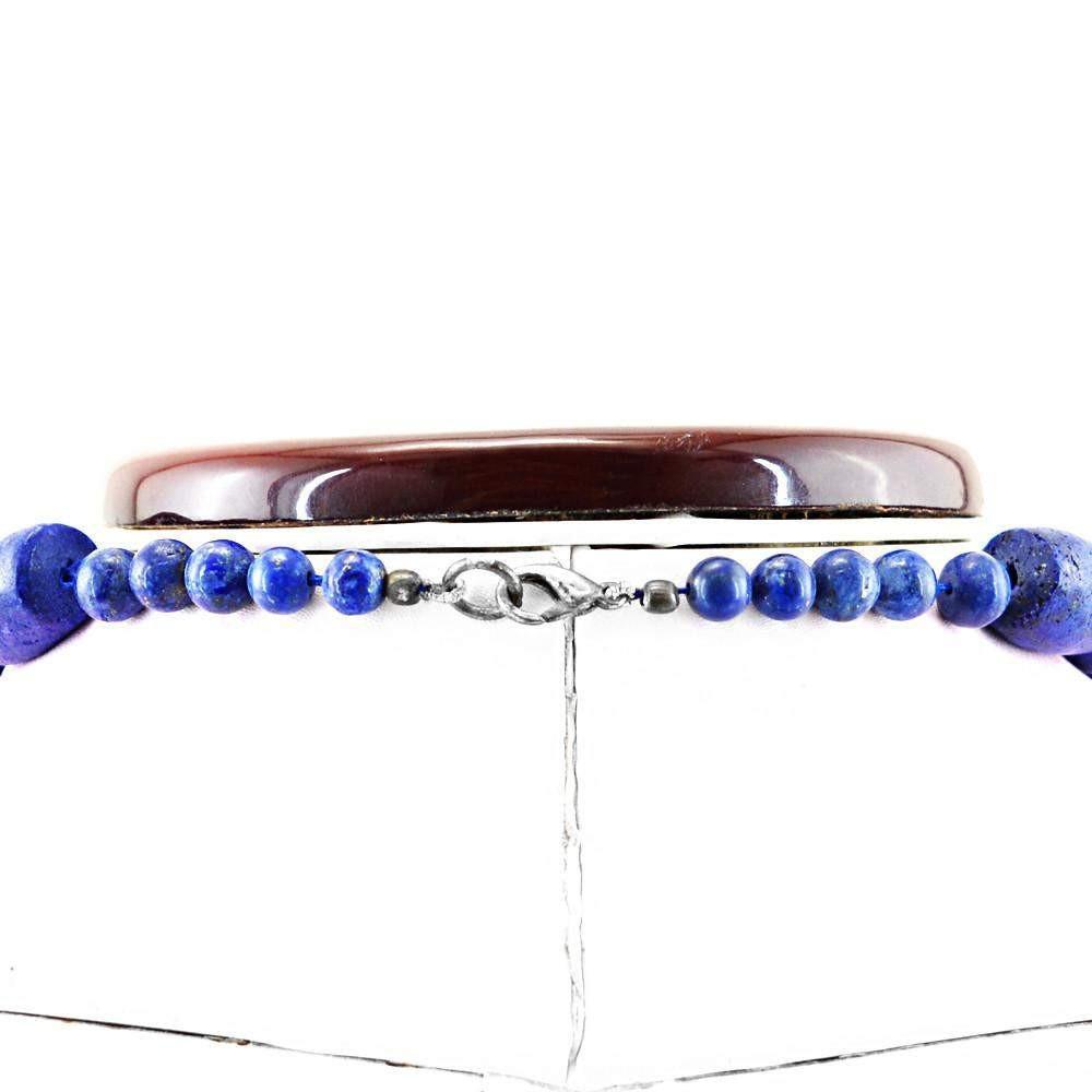 gemsmore:Single Strand Blue Lapis Lazuli Necklace Natural Untreated Beads