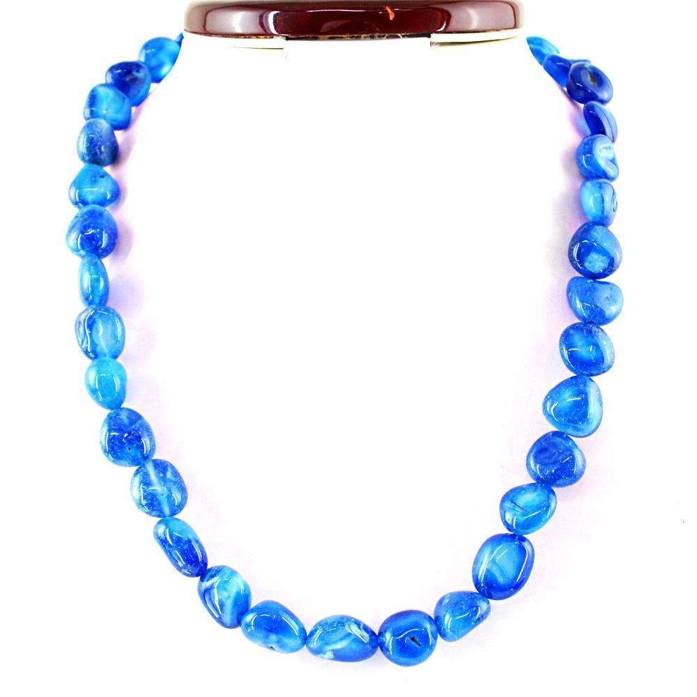 gemsmore:Single Strand Blue Onyx Necklace -  Natural Untreated Beads