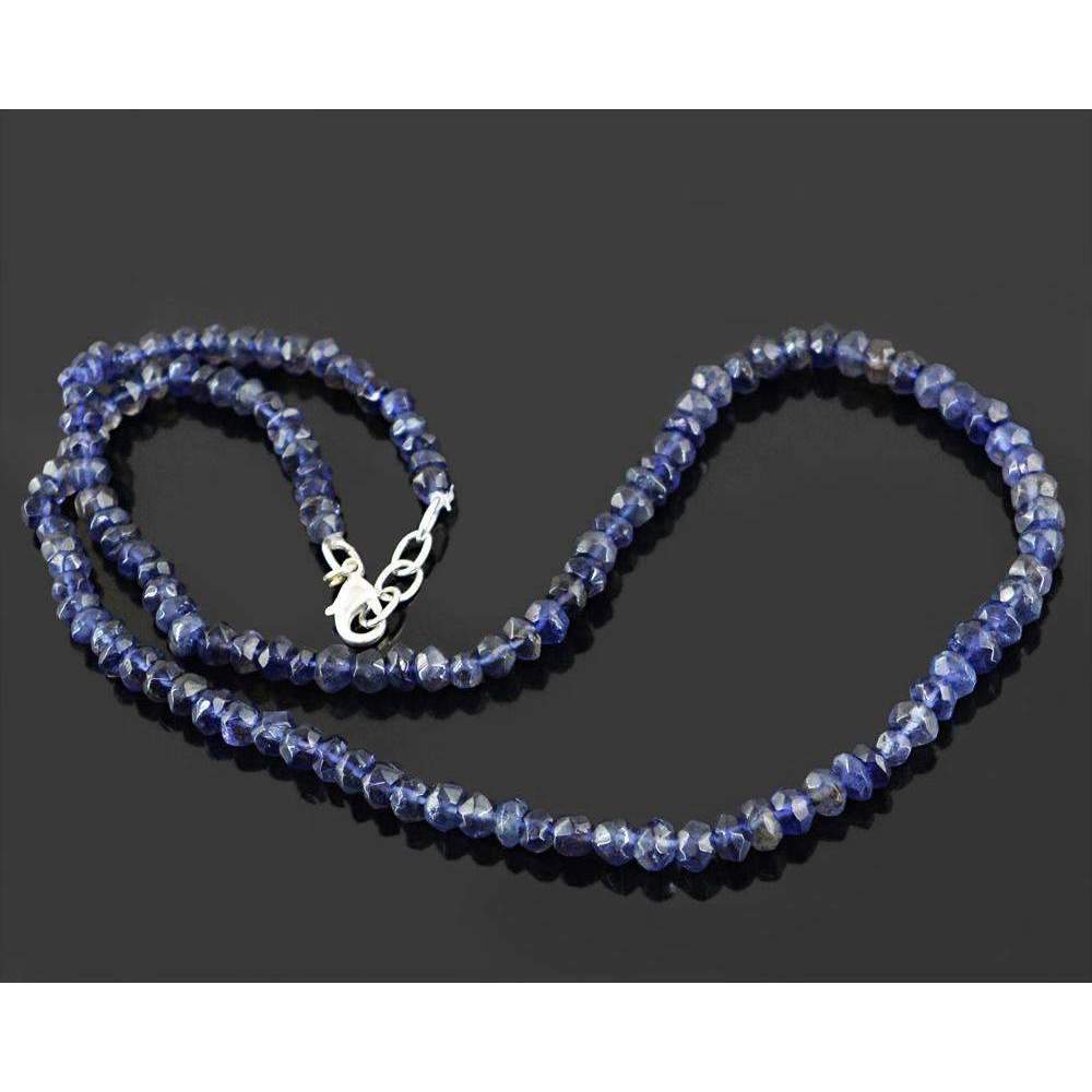 gemsmore:Single Strand Blue Tanzanite Necklace Natural Faceted Untreated Beads