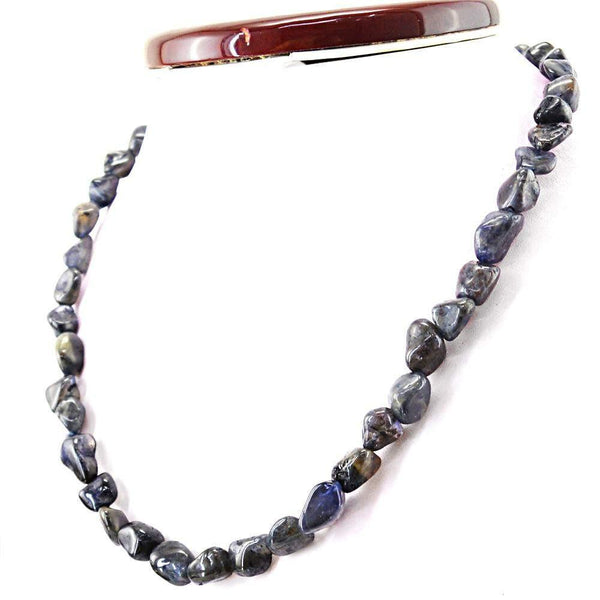 gemsmore:Single Strand Blue Tanzanite Necklace Natural Untreated Beads