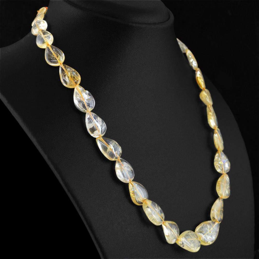 gemsmore:Single Strand Citrine Necklace Natural Untreated Pear Shape Beads