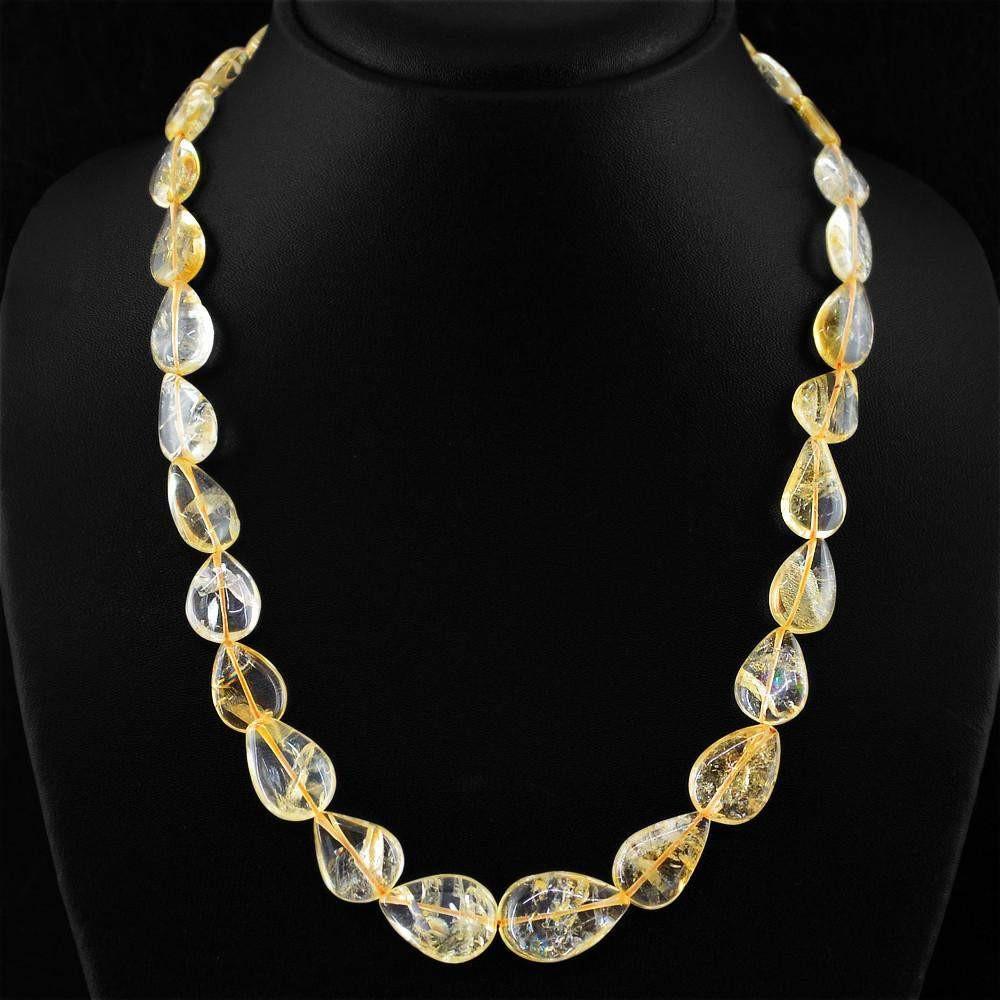 gemsmore:Single Strand Citrine Necklace Natural Untreated Pear Shape Beads