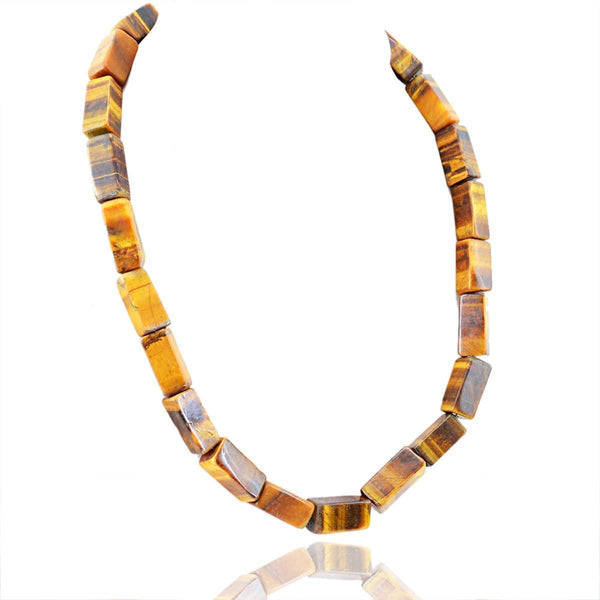 gemsmore:Single Strand Golden Tiger Eye Necklace Natural Untreated Beads