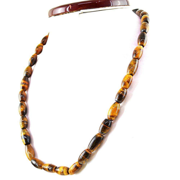 gemsmore:Single Strand Golden Tiger Eye Necklace Natural Untreated Beads