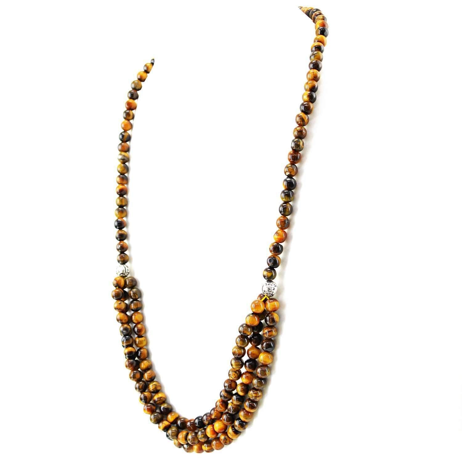 gemsmore:Single Strand Golden Tiger Eye Necklace Round Shape Natural Beads