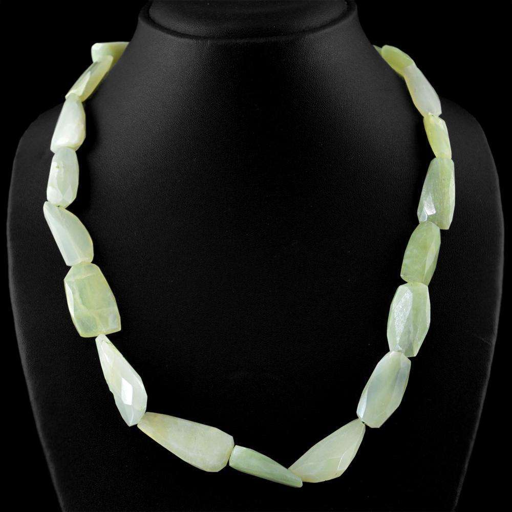 gemsmore:Single Strand Green Aquamarine Necklace Natural Faceted Beads