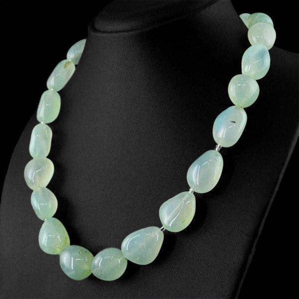 gemsmore:Single Strand Green Chalcedony Necklace Natural Untreated Beads