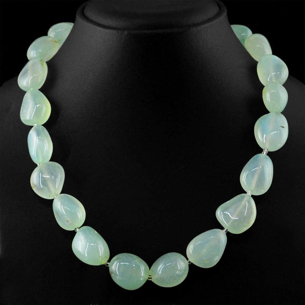 gemsmore:Single Strand Green Chalcedony Necklace Natural Untreated Beads