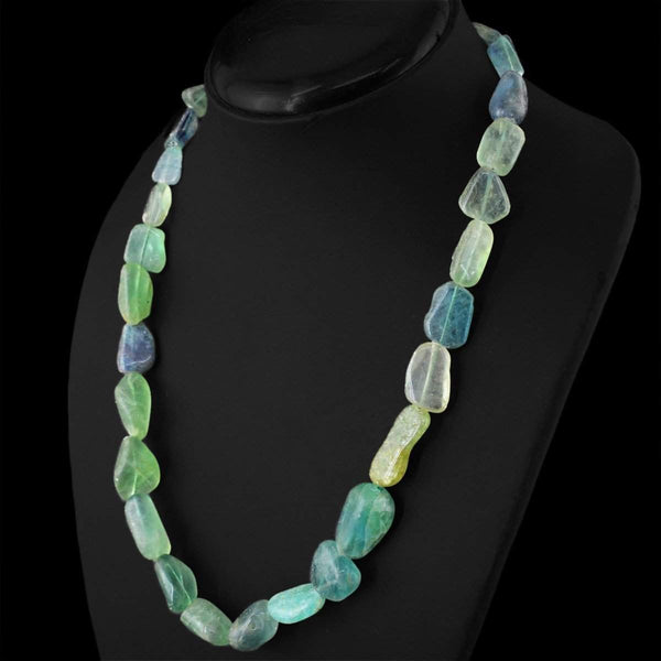 gemsmore:Single Strand Green Fluorite Necklace Natural Untreated Beads