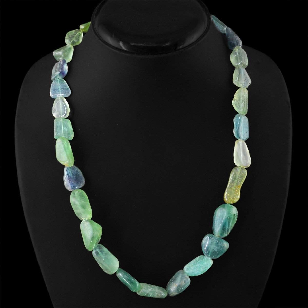 gemsmore:Single Strand Green Fluorite Necklace Natural Untreated Beads
