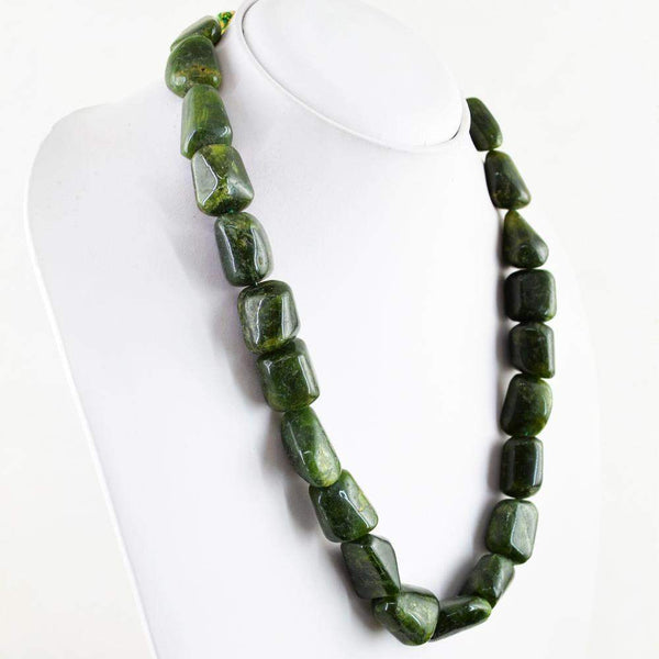 gemsmore:Single Strand Green Garnet Necklace Natural Untreated Beads