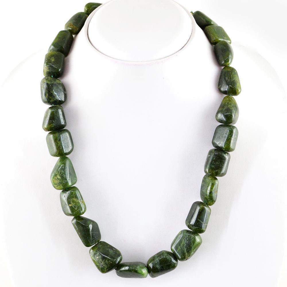 gemsmore:Single Strand Green Garnet Necklace Natural Untreated Beads