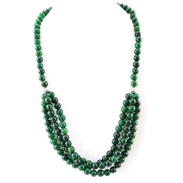 gemsmore:Single Strand Green Jade Necklace Natural Round Shape Beads
