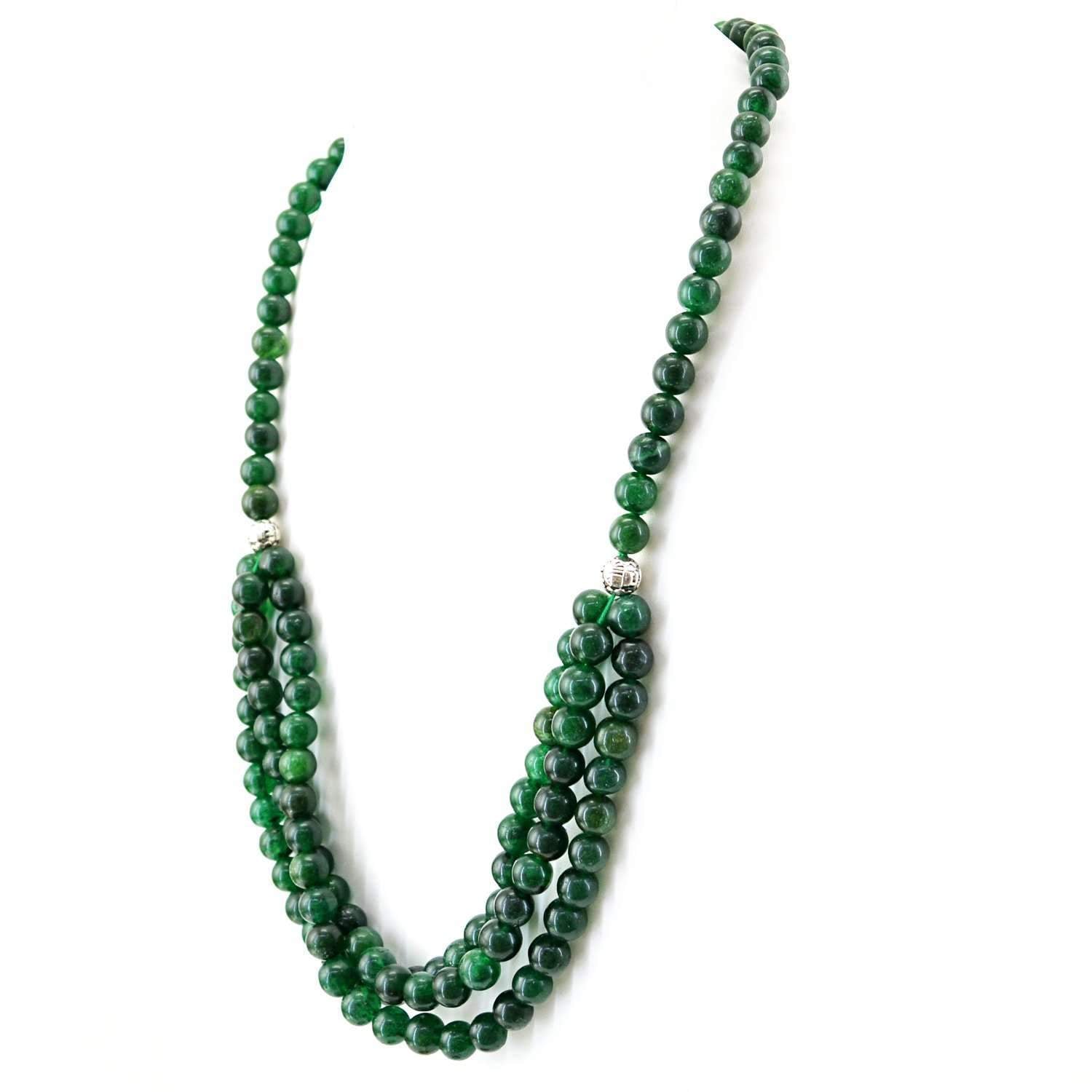 gemsmore:Single Strand Green Jade Necklace Natural Round Shape Beads