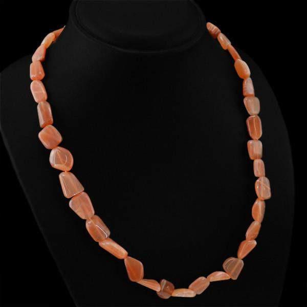 gemsmore:Single Strand Moonstone Necklace Natural 20 Inches Long Untreated Beads