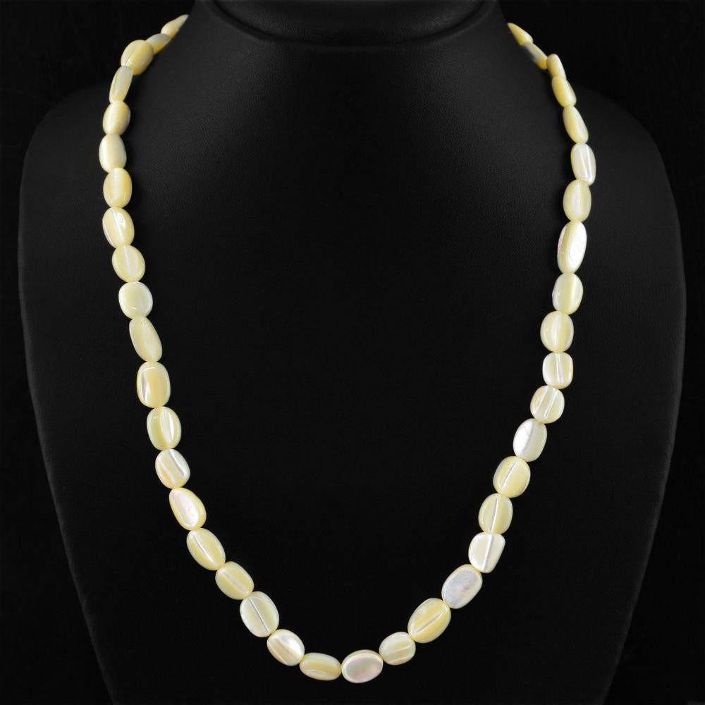 gemsmore:Single Strand Mother Pearl Necklace Natural Untreated Oval Shape Beads