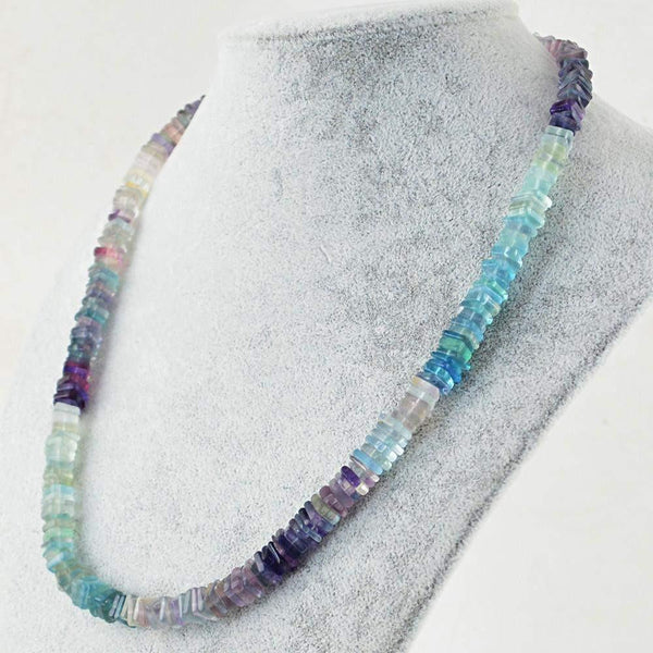 gemsmore:Single Strand Multicolor Fluorite Necklace Natural Untreated Beads