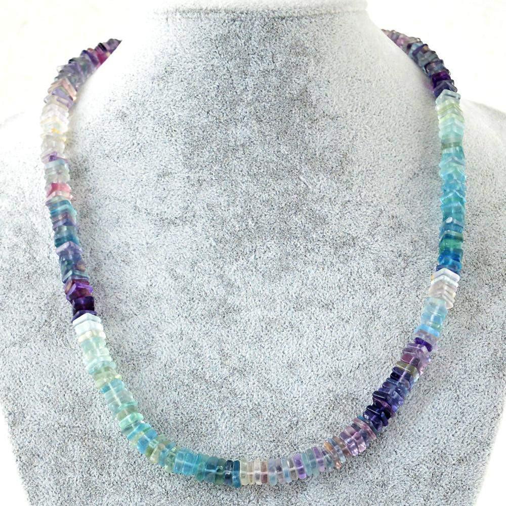 gemsmore:Single Strand Multicolor Fluorite Necklace Natural Untreated Beads