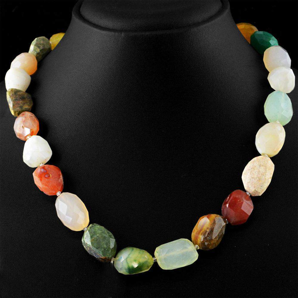 gemsmore:Single Strand Multicolor Multi Gemstone Necklace Natural Faceted Untreated Beads