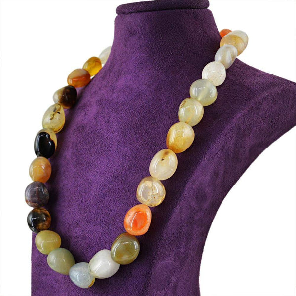 gemsmore:Single Strand Multicolor Multi Gemstone Necklace Untreated Beads