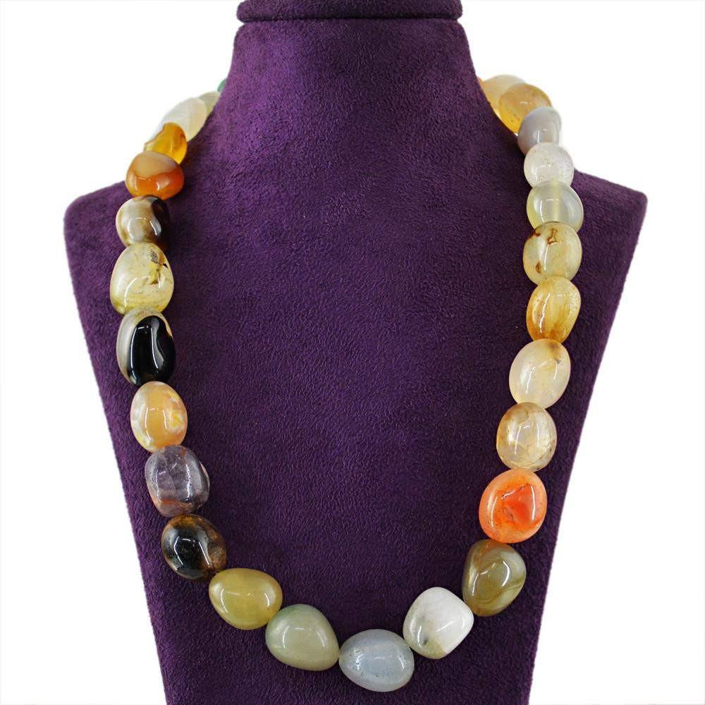 gemsmore:Single Strand Multicolor Multi Gemstone Necklace Untreated Beads