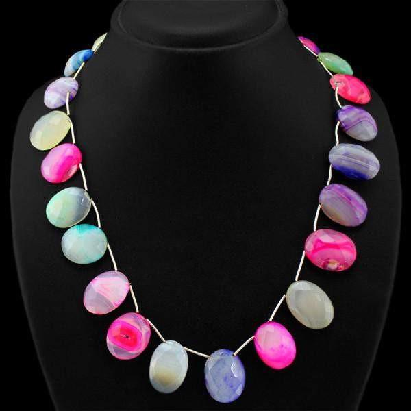 gemsmore:Single Strand Multicolor Onyx Necklace Natural Oval Shape Faceted Beads