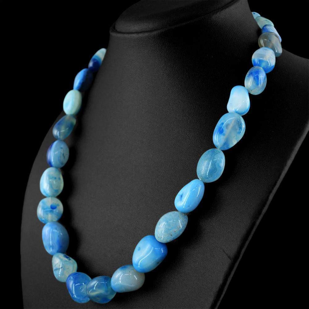 gemsmore:Single Strand Natural Blue Onyx Necklace Untreated Beads
