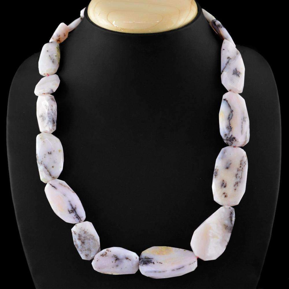 gemsmore:Single Strand Pink Australian Opal Necklace - Natural Faceted Beads