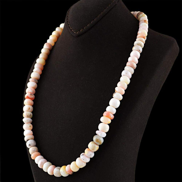 gemsmore:Single Strand Pink Australian Opal Necklace Natural Round Shape Beads