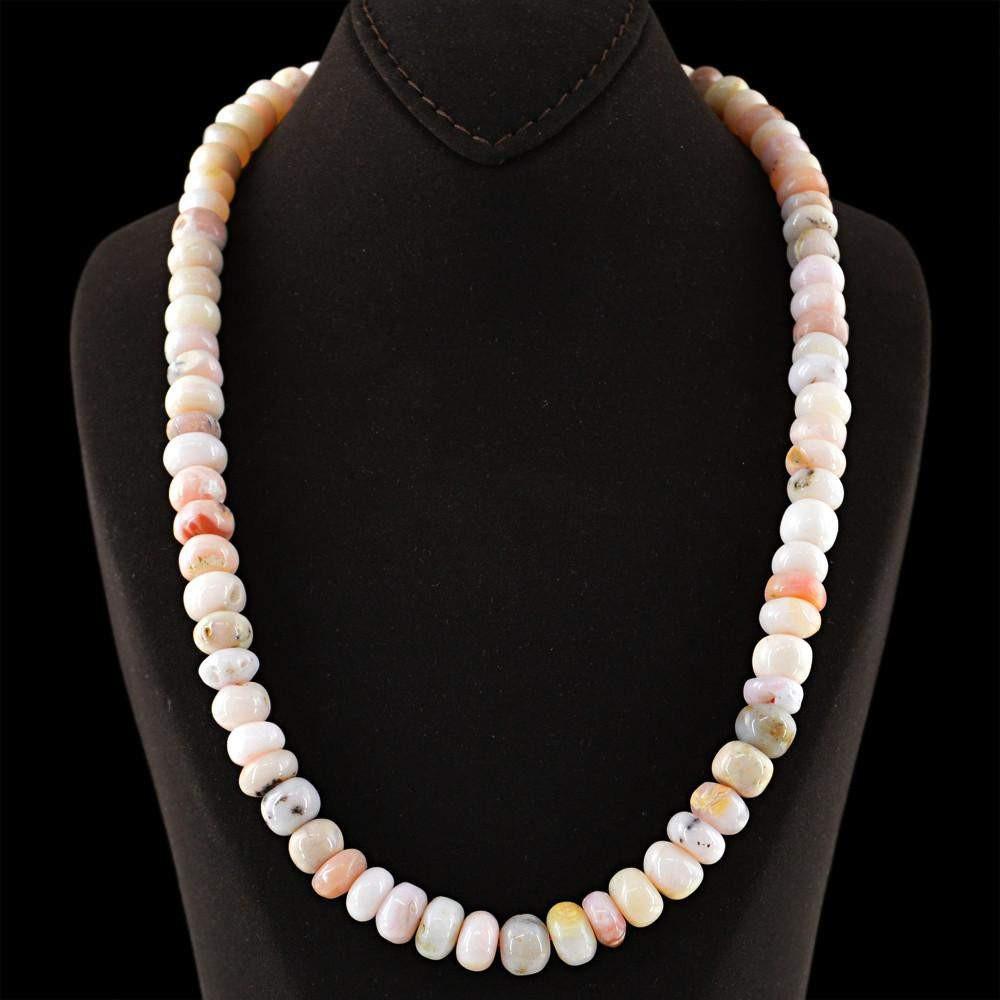 gemsmore:Single Strand Pink Australian Opal Necklace Natural Round Shape Beads