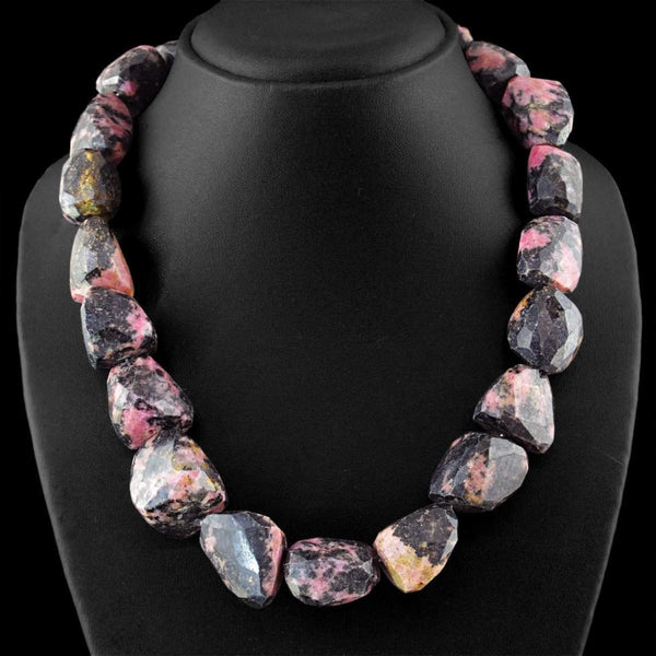 gemsmore:Single Strand Pink Rhodonite Necklace Natural Faceted Beads