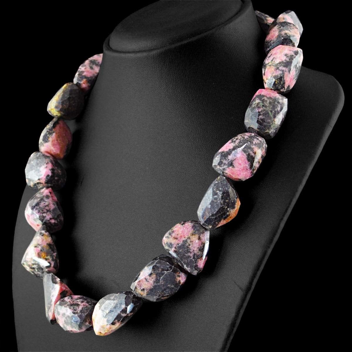 gemsmore:Single Strand Pink Rhodonite Necklace Natural Faceted Beads