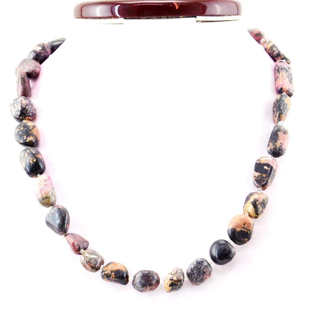 gemsmore:Single Strand Pink Rhodonite Necklace Natural Untreated Beads