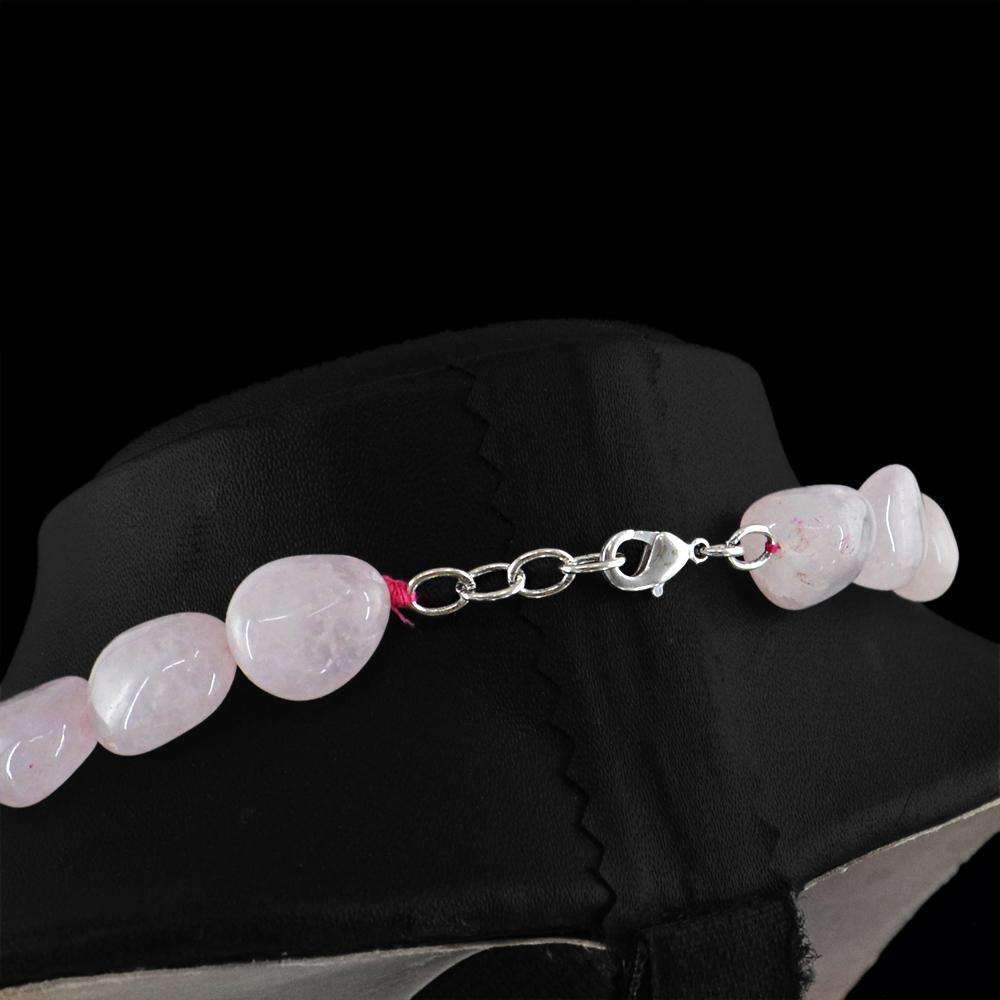 gemsmore:Single Strand Pink Rose Quartz Necklace - Natural Untreated Beads