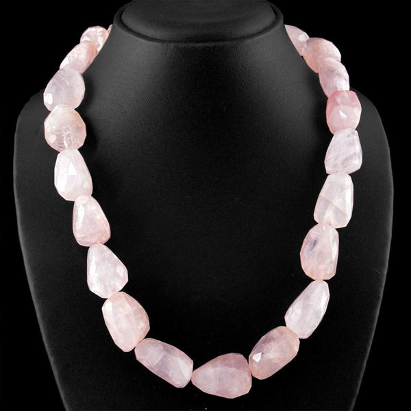 gemsmore:Single Strand Pink Rose Quartz Necklace Natural Faceted Beads