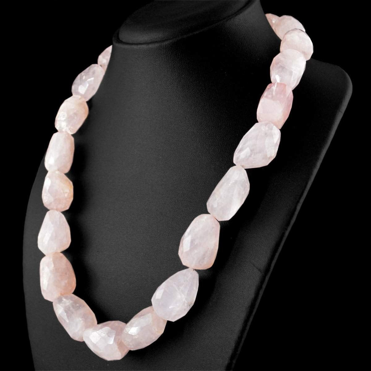 gemsmore:Single Strand Pink Rose Quartz Necklace Natural Faceted Beads