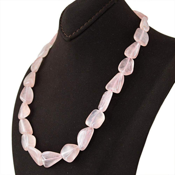 gemsmore:Single Strand Pink Rose Quartz Necklace Natural Untreated Beads